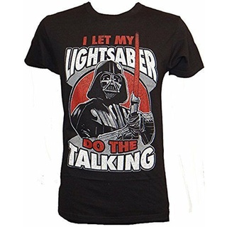 แขนสั้นcrew neckเสื้อยืดลําลอง แขนสั้น พิมพ์ลาย LET MY LIGHTSABER DO THE TALKING S BLACK ขนาดเล็ก เข้ากับทุกการแต่งกาย ส