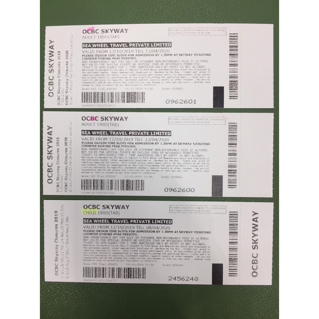 ขายเหมา3ใบ บัตร OCBC SKYWAY ผู้ใหญ่ 2 เด็ก 1