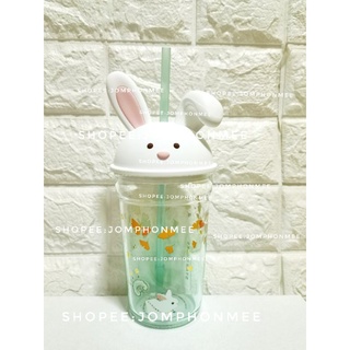 China Starbucks Cup 480ml Autumn Leaves Cute Rabbit Glass Straw Cup With Lid Autumn Cute Water Cup Female Desktop Cup