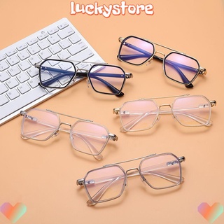 LUCKY  Flat Mirror Eyewear Computer Grade Glasses Reading Glasses Eyeglasses Double frame Reduces Eye Strain UV Protection Polygon Retro Vintage Anti Blue Light