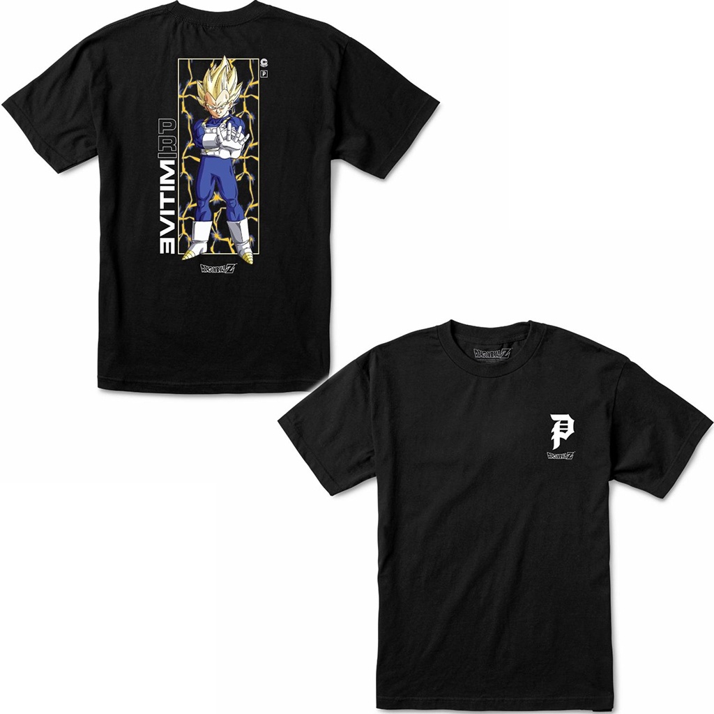 Primitive Skate X Dragon Ball Z เสื้อยืดแขนสั้นผู้ชาย Vegeta Glow III สีดํา