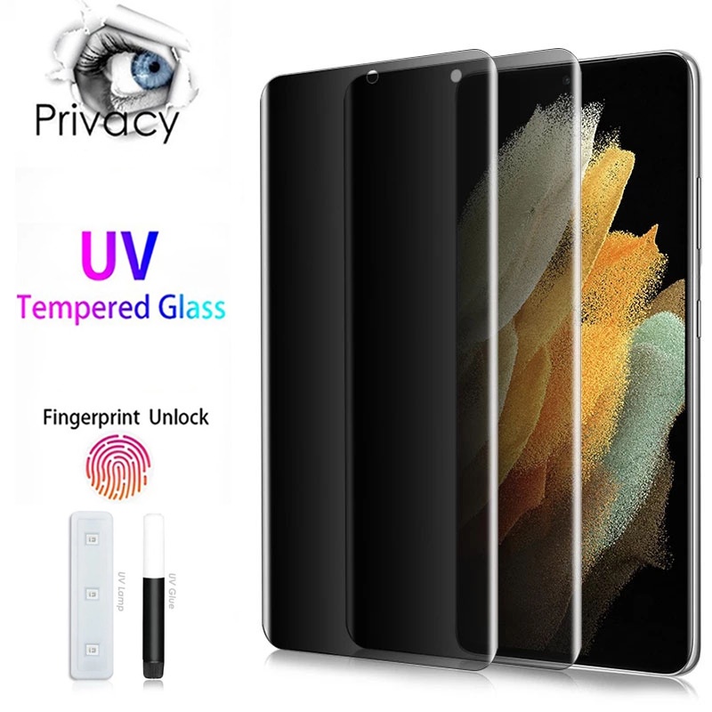 UV ของเหลว กาวเต็ม โค้ง กระจกนิรภัย ป้องกันหน้าจอ Samsung ss Galaxy S24 S23 S22 S21 S20 Note 20 Ultra S10 Note 10 9 8 S9 S8 Plus 4G 5G 2023 2024