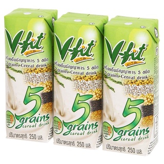 🔥ยอดนิยม!! วี-ฟิท เครื่องดื่มธัญญาหาร 5 ชนิด 250มล. x 3 กล่อง V-Fit 5 Grains Cereal Drink 250ml x 3pcs