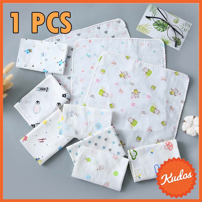 KUDOSTH (1 pcs) ผ้าเช็ดหน้า 20*20 ซม. ผ้าฝ้าย 100 % ลายการ์ตูน สำหรับเด็กทารก ผ้าสาลู2ชั้น พร้อมส่ง