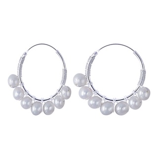 SILVER THAI        Freshwater pearl hoop earrings silver ต่างหูห่วงวงกลมไข่มุกล้อมรอบห่วง