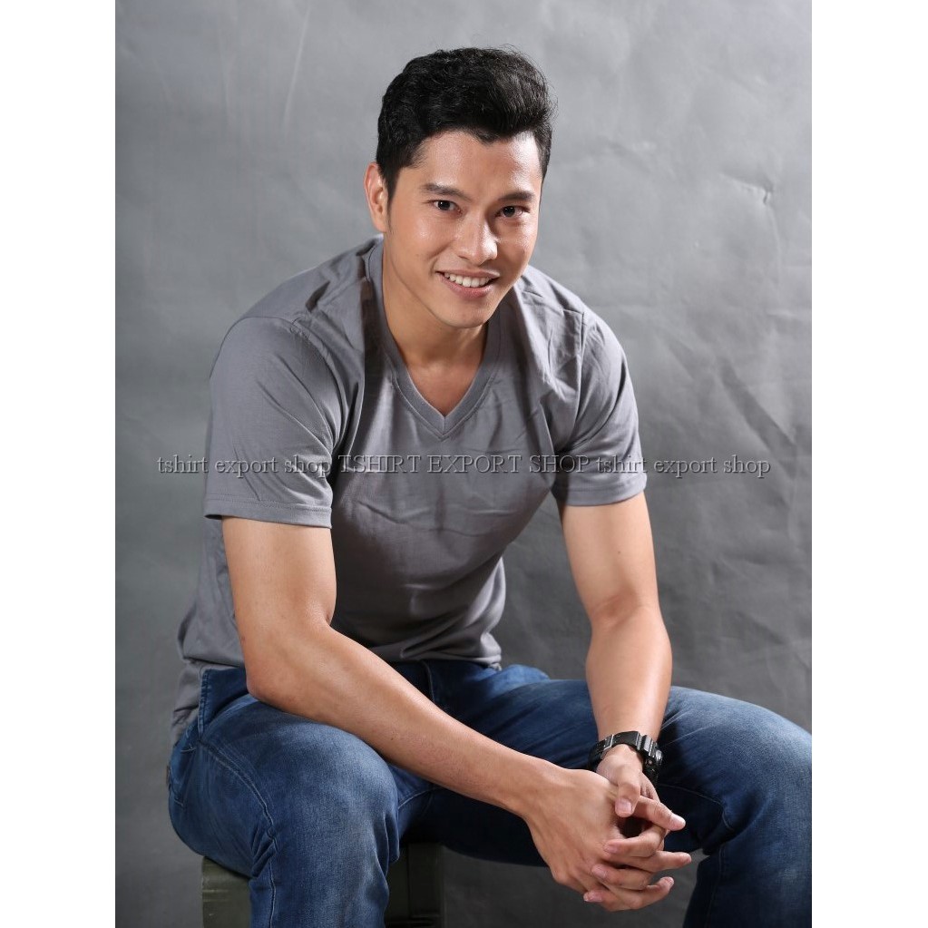 28 สี เสื้อยืด คอวี แขนสั้น สีขาว ครีม เทาอ่อน เทาเข้ม เทาท็อปดราย ดำท็อปดราย ดำ - รูปที่ 2