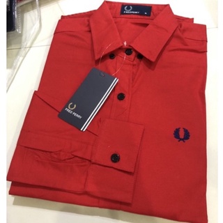 เสื้อเชิ้ตแขนยาว สีแดงสด ปักFred ผ้าออคฟอร์ด รับประกันสินค้าตรงปกแน่นอน