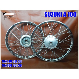 WIRE SPOKE WHEEL F&amp;R RIM 18x1.40 (DOT36) and 18x1.60 (DOT36) for SUZUKI A100  / วงล้อขึ้นซี่ลวดพร้อม ดุมล้อ และยางรอง