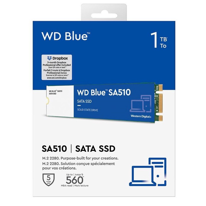 1TB WD SSD BLUE SA510,M.2 2280, Up to 560 MB/s - WDS100T3B0B