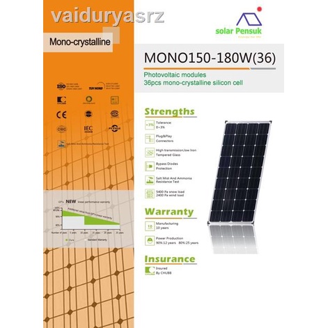 🐝คุณภาพสูง🐝∈₪แผงโซล่าเซลล์170w mono solar cell solar panel170w รุ่นใหม่ ALL BLACK