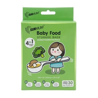 SUNMUM กล่องสีเขียว ถุงบรรจุอาหารแช่แข็งสำหรับเด็ก (1แพ็ค=30 ใบ)