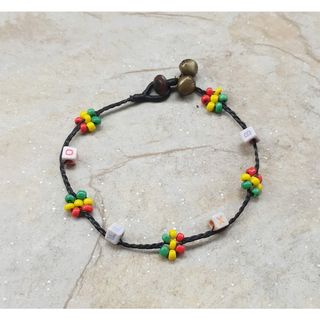 สร้อยข้อเท้า สร้อยข้อเท้าเชือกถัก ดอกไม้ เดซี่ กระดิ่ง งานแฮนด์เมด โบโฮ โบฮีเมียน เรกเก้ แฟรี่  Handmade Anklet 0073 - รูปที่ 2