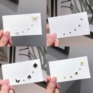 ต่างหู 5 Pcs Set Korea Bow Clover Earrings Fashion Crystal Silver / Gold Party Earring Women Jewelry Gift