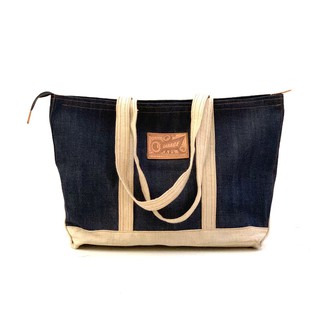 BA002 กระเป๋าผ้ายีนส์ 14oz ผสมผ้าแคนวาส DENIM &amp; CANVAS BAG (Gasoline &amp; Garage) ปั๊มน้ำมันแก๊สโซลีน (Bag Canvas)