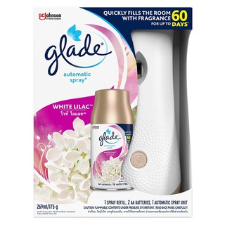 🔥The Best!! เกลด ออโตเมติค สเปรย์ปรับอากาศ กลิ่นไวท์ ไลแลค 175 ก. GLADE Automatic Air Freshener Spray White Lilac Scent