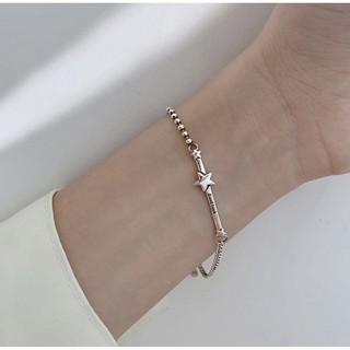 สร้อยข้อมือเงินแท้ 925 ลายดาว สลัก Good Luck