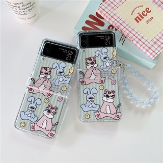 เคสโทรศัพท์มือถือ PC แข็ง กันกระแทก ลายกระต่ายสีฟ้า สําหรับ Samsung Galaxy Z Flip 4 5G Z Flip 3