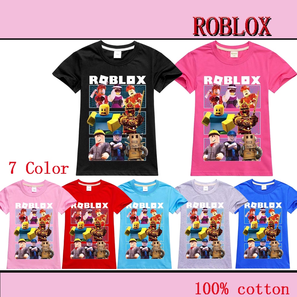 Roblox ใหม่เสื้อยืดลําลองแฟชั่นสําหรับเด็กผู้ชายผู้หญิงแขนสั้นคอกลมลายการ์ตูน