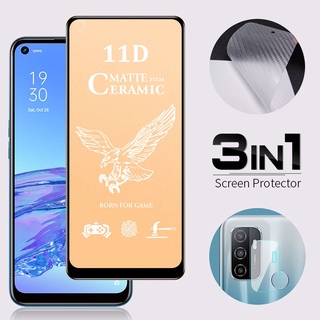 3 In 1 ฟิล์มเซรามิกกัน กระจกนิรภัย รอยหน้าจอ กล้อง สติกเกอร์คาร์บอนไฟเบอร์ 3in1 สําหรับ OPPO F11 F9 Pro A7 A9 A3S A5S A15 A15S A12 A31 A92 A52 A33 A53 A5 A9 2020 Reno 2 3 4 5