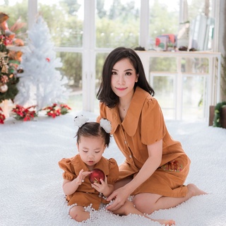 Mamong ชุดให้นม ใส่โค้ดลด 65-130B (รับcodeในแชท) ชุดคู่แม่ลูก  เดรสให้นมผ้าลินินปักลายกวาง