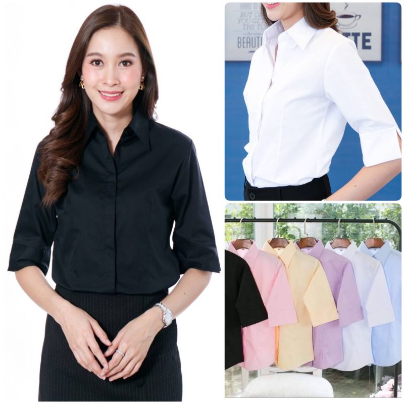 เสื้อเชิ้ตหญิงแขน 3 ส่วน (โพสนี้ลงได้แค่ 10 สี ไซส์ m l xl xxl)
