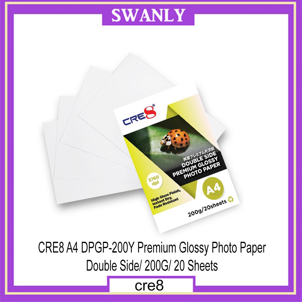 CRE8 DSGP200Y กระดาษภาพถ่ายเคลือบเงา A4 200g/20 แผ่น