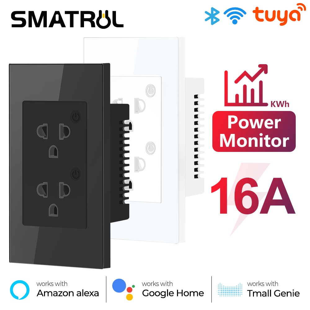 Smatrul อะแดปเตอร์ปลั๊กไฟอัจฉริยะ 16A Tuya WiFi บลูทูธ US สําหรับ Google Home Alexa Tmall Genie