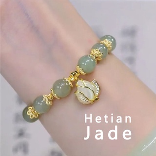 สร้อยข้อมือ ประดับลูกปัดหยกธรรมชาติ ดอกทิวลิป หรูหรา สําหรับผู้หญิง