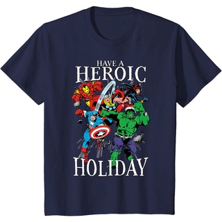 เสื้อยืดผ้าฝ้ายพรีเมี่ยม เสื้อยืด พิมพ์ลาย Marvel Avengers Heroic Holiday Christmas Group สําหรับผู้ชาย