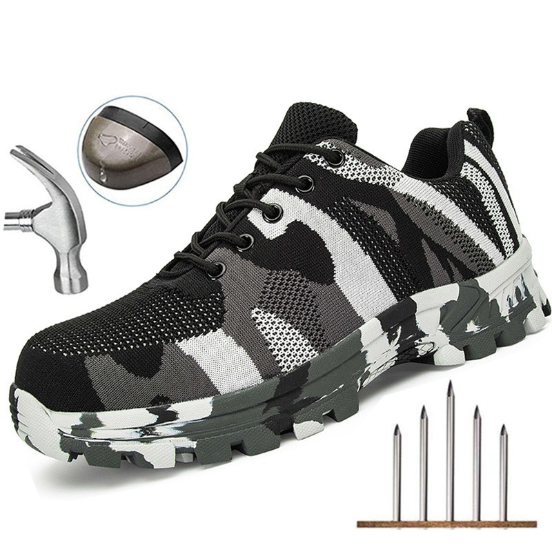 Size 39 48 Safety Shoes Steel Toe Cap Camo Spring Breathable Mesh