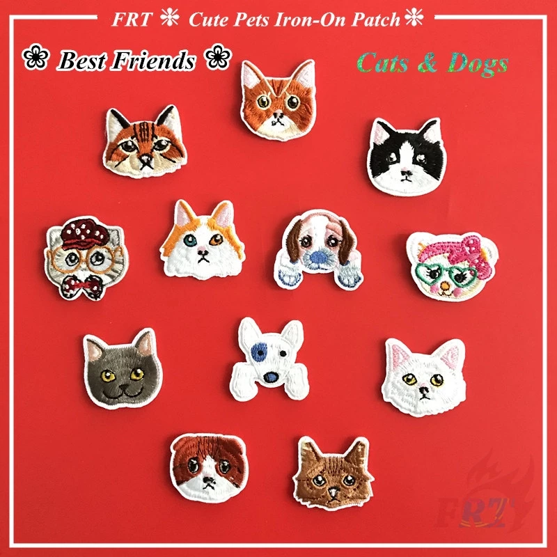 แพทช์ป้ายปักผ้าลาย best friends - cat & dogs diy สําหรับเย็บปักตกแต่งเสื้อผ้า 1 ชิ้น