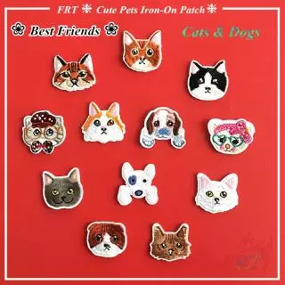 แพทช์ป้ายปักผ้าลาย best friends - cat & dogs diy สําหรับเย็บปักตกแต่งเสื้อผ้า 1 ชิ้น