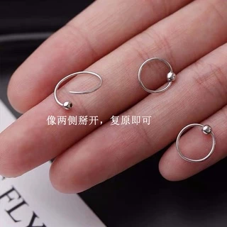 [YY] ต่างหูห่วง เงิน S925 ประดับลูกปัด ทรงกลม เรียบง่าย สไตล์เกาหลี ญี่ปุ่น