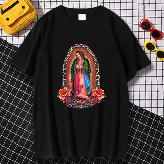 ROUNDคอลูกเรือNeckเสื้อยืด พิมพ์ลาย Virgin Mary Of Guadalupe สไตล์ฮาราจูกุ วินเทจ แฟชั่นฤดูร้อน สําหรับผู้ชาย ผู้หญิง-4X