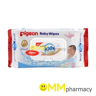 PIGEON BABY WIPES SAKURA พีเจ้น เบบี้ไวพส์ สูตรน้ำบริสุทธิ์ ผสมซากุระสกัด 60แผ่น /ห่อ