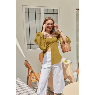 Sis story กางเกงยีนส์ เอวสูง ขาบาน ห้าส่วน Sis501 Bella Culotte Jeans - Blue/ Lightblue/ WHite