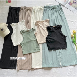 **ขายแยกชิ้นนะคะ**💓Candy tank top + Straight pants💓เสื้อกล้ามครอป+กางเกงทรงปล่อย#101