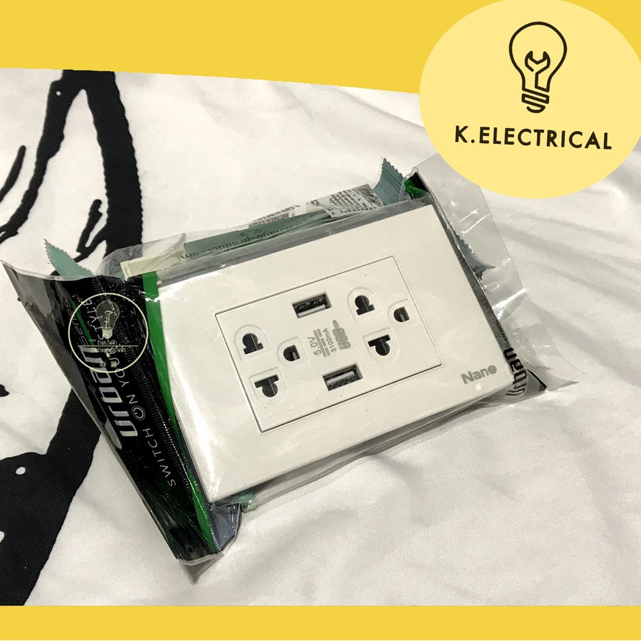 ✣เต้ารับ คู่มีกราวน์ ม่านนิรภัย USB 3.1A 5V 2ช่อง CP55U-W,CP55U-B (***ขึ้นราคาขาว 255 > 265 , ดำ 270