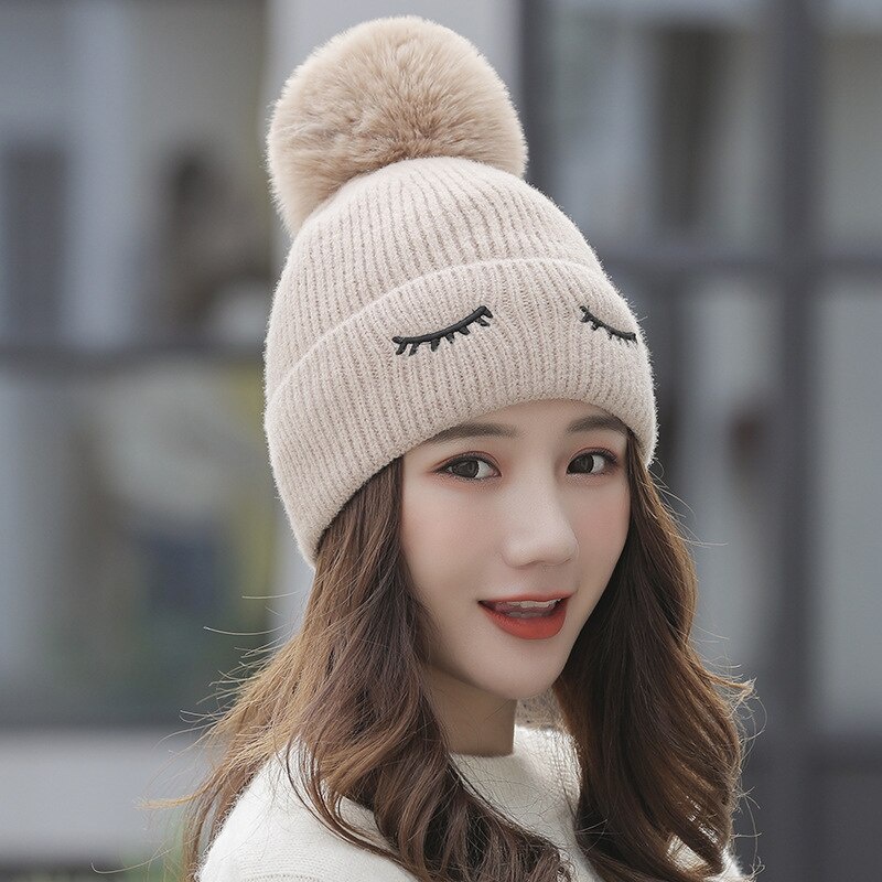 Furtalk Winter Beanie Hat Women Knitted Faux Fur Pompom Hat Velvet Winter Hats for Ladies Soft