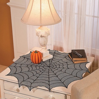 Halloween Lace Spider Web Tablecloth Round Table Topper Covers Halloween Table Decoration Fireplace Scarf