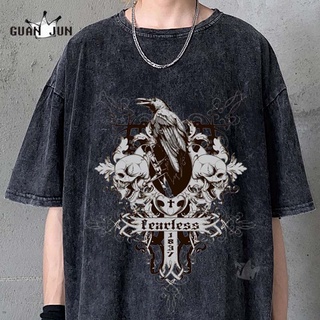 เสื้อยืดลําลอง ผ้าฝ้าย แขนสั้น คอกลม พิมพ์ลาย Gothic Harajuku Death Vally Dark Grung สไตล์ฮิปฮอป สําหรับผู้ชาย