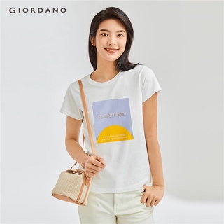 ผ้าฝ้าย 100%GIORDANO เสื้อยืดแขนสั้นผู้หญิง Womens print tee 05392213S-3XL