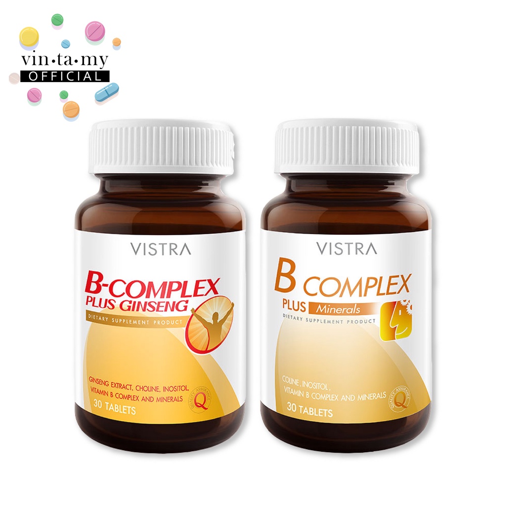 [พร้อมส่ง]Vistra(วิสทร้า)Vitamin B Conplex 30 เม็ด สูตร Ginseng และสูตร Minerals