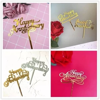ป้ายปักเค้กอะคริลิค ป้าย Happy Anniversary
