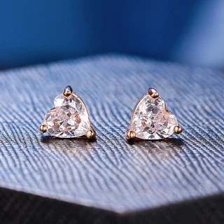 Zhouyang รักหัวใจสตั๊ดต่างหูสำหรับผู้หญิงสไตล์เกาหลี Zircon Rose Gold สีสตั๊ดหูแหวนอุปกรณ์เสริมเครื่องประดับของขวัญ E342