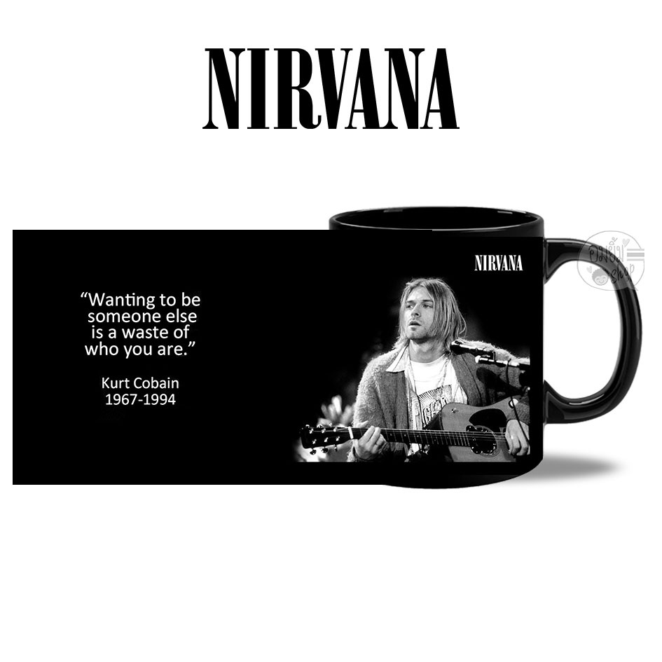 แก้วมัค Kurt Cobain แห่งวง NIRVANA ภาพคมชัด  ใช้เป็น ของขวัญ ของสะสม ของใหม่มือหนึ่ง มีเก็บเงินปลายท