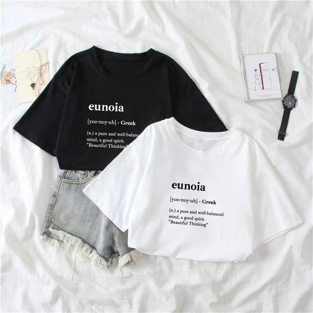 EUNOIA เสื้อยืดลําลองคอกลมแขนสั้นผ้าฝ้าย 100% สําหรับทุกเพศ