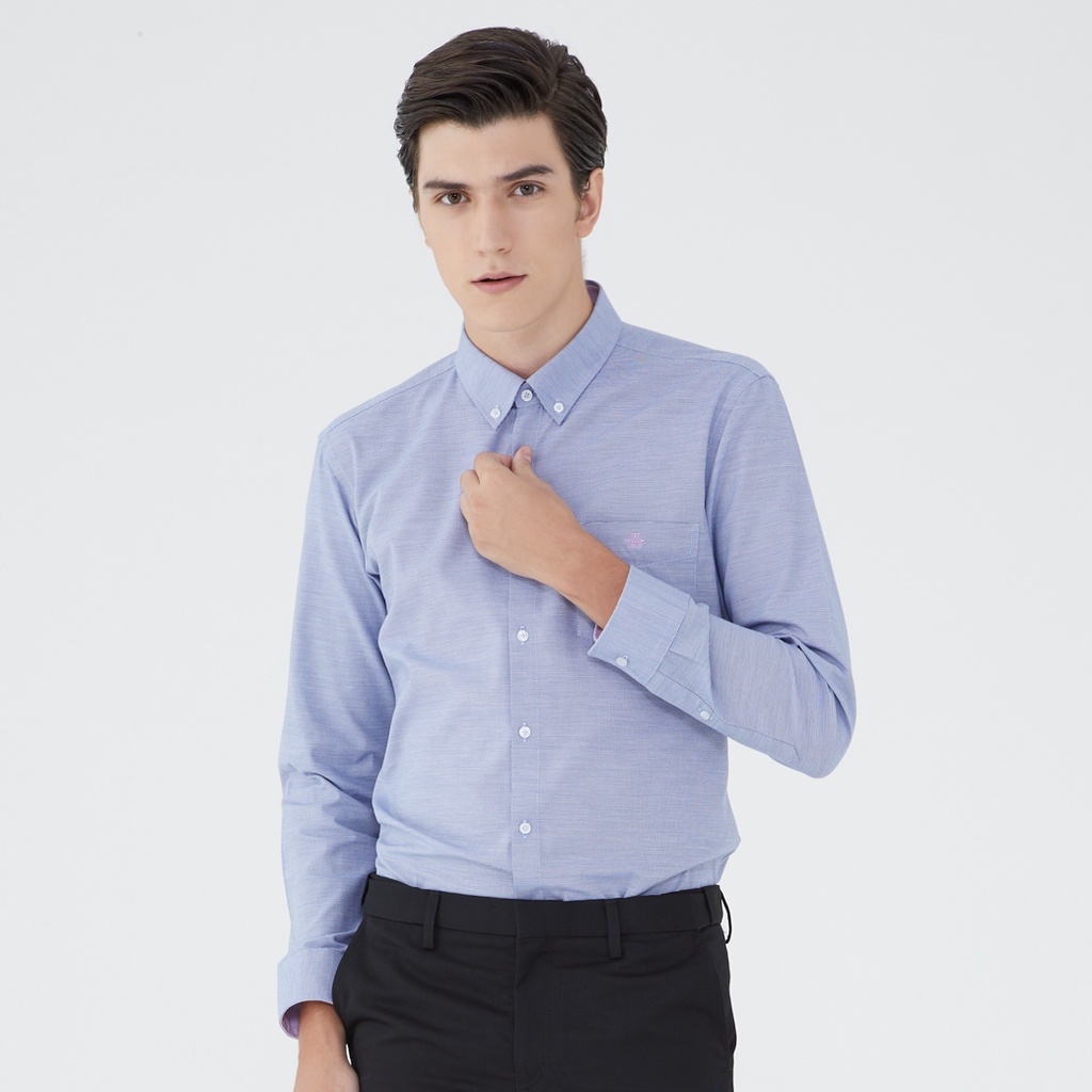 ARROW EASY CARE SHIRT -ดูแลรักษาง่าย สวมใส่สบาย- เสื้อเชิ้ตทำงานแขนยาวสีฟ้า ทรง SLIM FIT รหัส MACS961BU