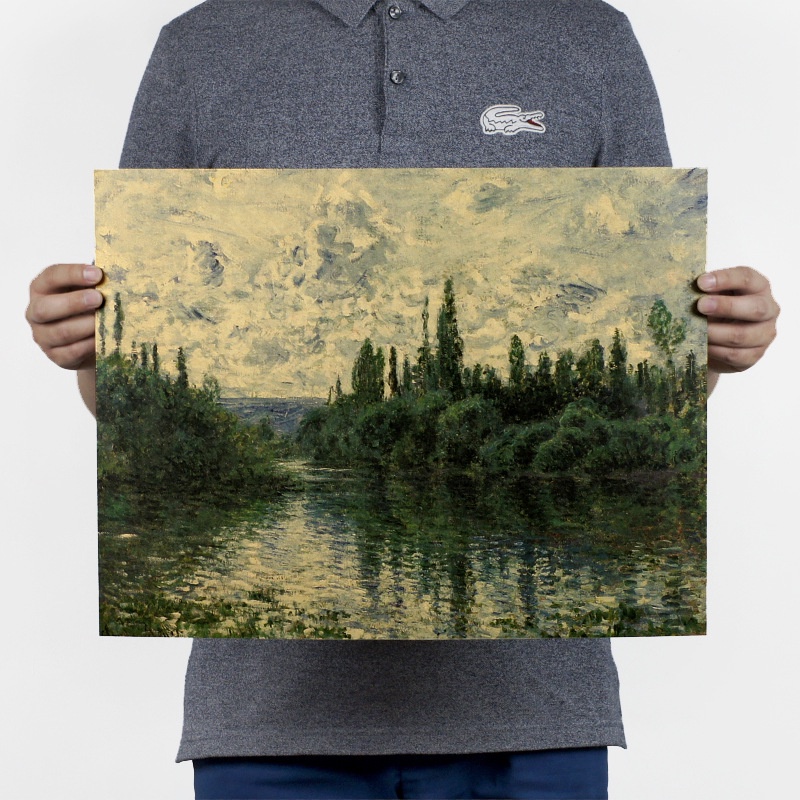 โปสเตอร์กระดาษคราฟท์ ลายภาพวาดสีน้ํามัน Monet-Seine River Van Gogh Picasso ขนาด 36x47 ซม. สไตล์เรโทร
