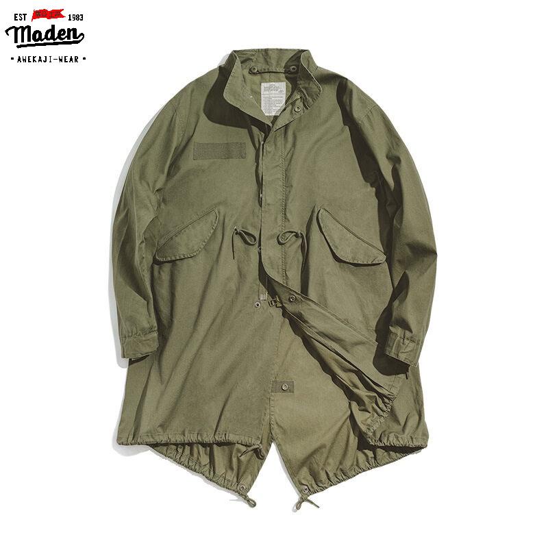 Maden  เสื้อแจ็กเก็ตยาว กันลม สีเขียวทหาร สไตล์มุสลิม แฟชั่นเรโทร สําหรับผู้ชายชาวอเมริกัน II M51 PARKA